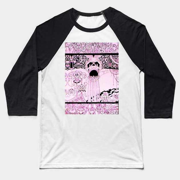 PINK BLACK PSYCHEDELIC SKULL, BUTTERFLIES,OWLS AND FANTASTIC CREATURES Fantasy Baseball T-Shirt by BulganLumini